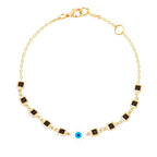 Square Black Stone Evil Eye Rose Silver Gold Enamel Brass Anklets Bulk
