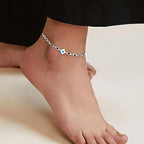 Square Black Stone Evil Eye Rose Silver Gold Enamel Brass Anklets Bulk
