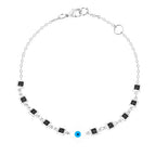 Square Black Stone Evil Eye Rose Silver Gold Enamel Brass Anklets Bulk