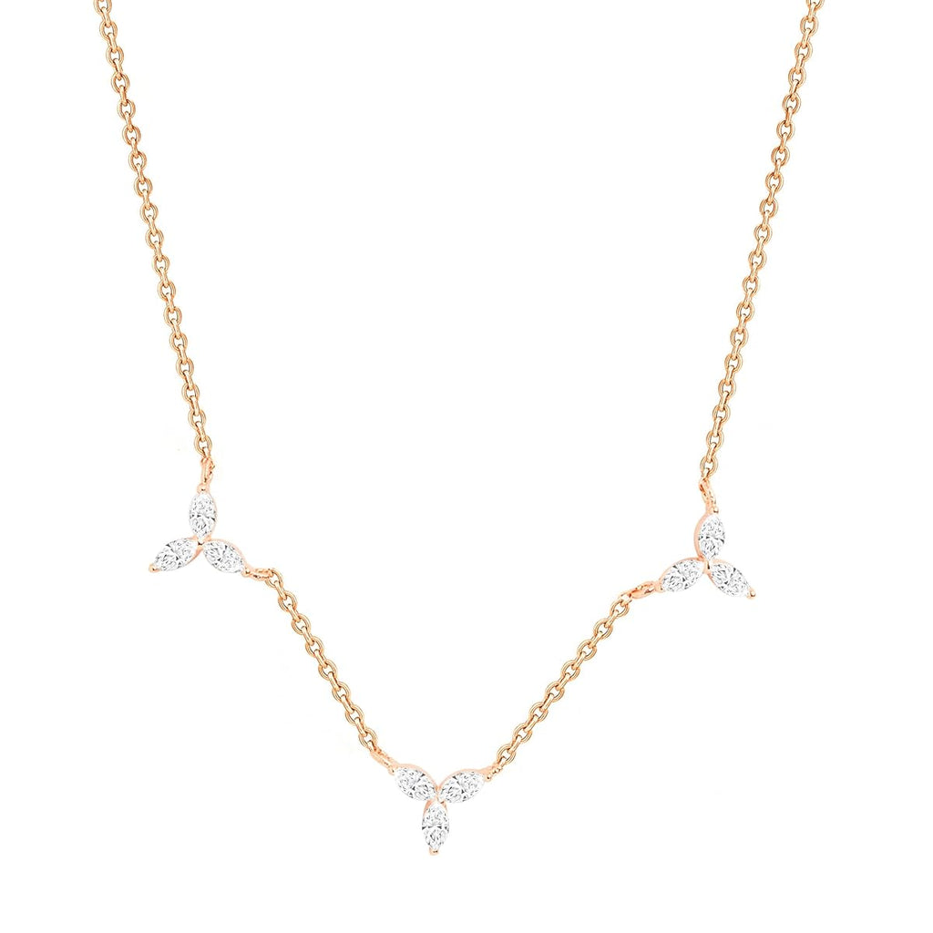 Delicate Floral Leaf Chain Rose Silver Gold CZ Brass Necklace Bulk
