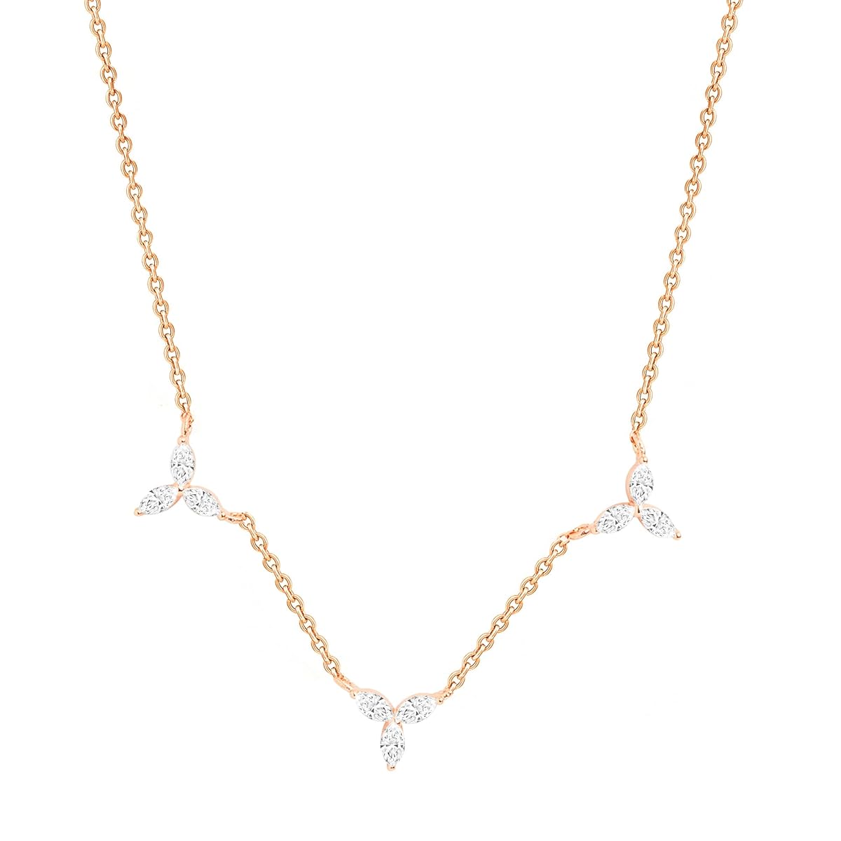Delicate Floral Leaf Chain Rose Silver Gold CZ Brass Necklace Bulk