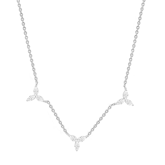 Delicate Floral Leaf Chain Rose Silver Gold CZ Brass Necklace Bulk