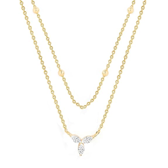Elegant Double Layer Rose Silver Gold Plated CZ Brass Necklace Bulk