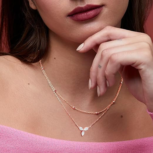 Elegant Double Layer Rose Silver Gold Plated CZ Brass Necklace Bulk Main image