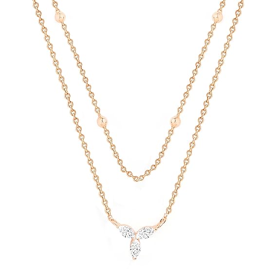 Elegant Double Layer Rose Silver Gold Plated CZ Brass Necklace Bulk