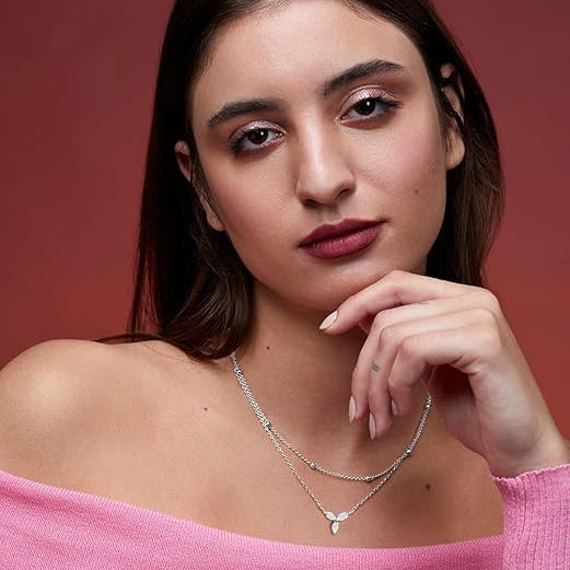 Elegant Double Layer Rose Silver Gold Plated CZ Brass Necklace Bulk Secondary image