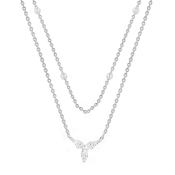 Elegant Double Layer Rose Silver Gold Plated CZ Brass Necklace Bulk