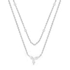 Elegant Double Layer Rose Silver Gold Plated CZ Brass Necklace Bulk