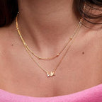 Delicate Layered Chain Bird Rose Silver Gold CZ Brass Necklace Bulk