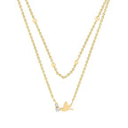 Delicate Layered Chain Bird Rose Silver Gold CZ Brass Necklace Bulk