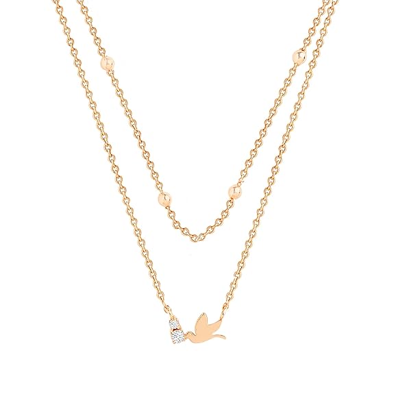 Delicate Layered Chain Bird Rose Silver Gold CZ Brass Necklace Bulk