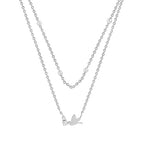 Delicate Layered Chain Bird Rose Silver Gold CZ Brass Necklace Bulk