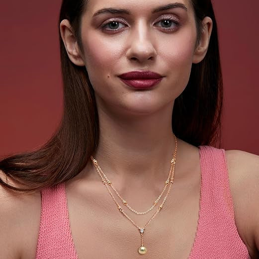 Dainty Double Layer Rose Silver Gold CZ Pearl Brass Necklace Wholesale