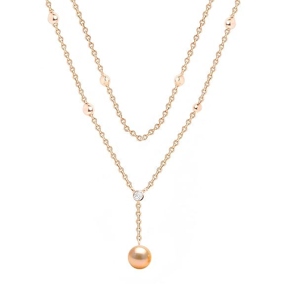 Dainty Double Layer Rose Silver Gold CZ Pearl Brass Necklace Wholesale