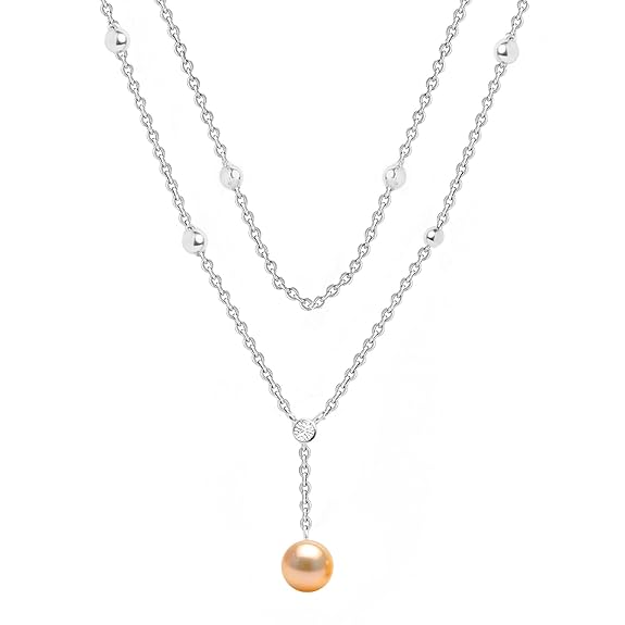 Dainty Double Layer Rose Silver Gold CZ Pearl Brass Necklace Wholesale