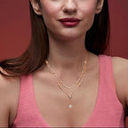 Delicate Two-Layer Rose Silver Gold CZ Anti Tarnish Brass Necklace Bulk