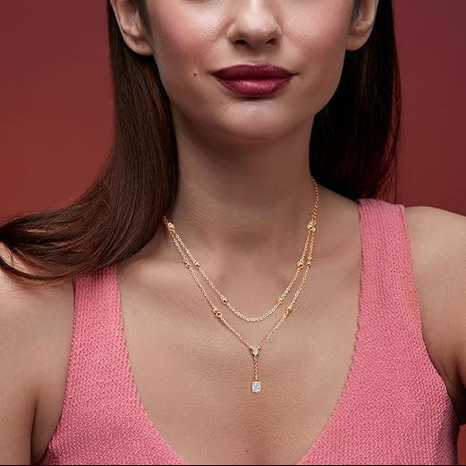Delicate Two-Layer Rose Silver Gold CZ Anti Tarnish Brass Necklace Bulk