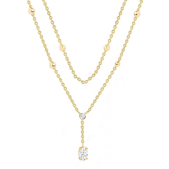 Delicate Two-Layer Rose Silver Gold CZ Anti Tarnish Brass Necklace Bulk