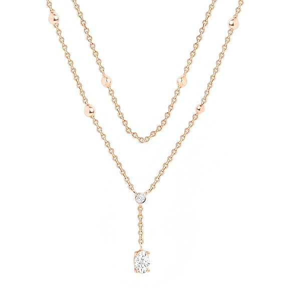 Delicate Two-Layer Rose Silver Gold CZ Anti Tarnish Brass Necklace Bulk