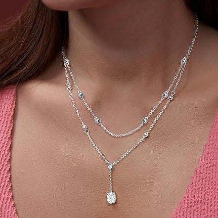 Delicate Two-Layer Rose Silver Gold CZ Anti Tarnish Brass Necklace Bulk Secondary image