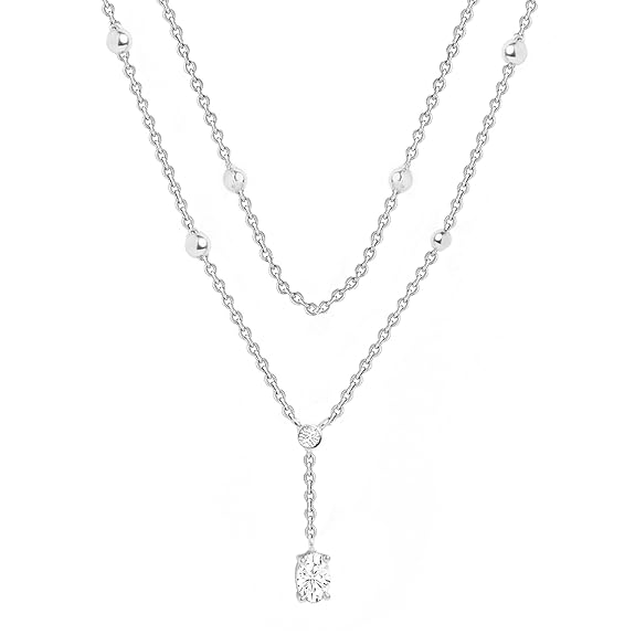 Delicate Two-Layer Rose Silver Gold CZ Anti Tarnish Brass Necklace Bulk