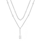 Delicate Two-Layer Rose Silver Gold CZ Anti Tarnish Brass Necklace Bulk