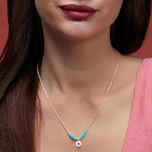 Modern Minimal Evil Eye Rose Silver Gold Enamel Brass Necklace Bulk Main image