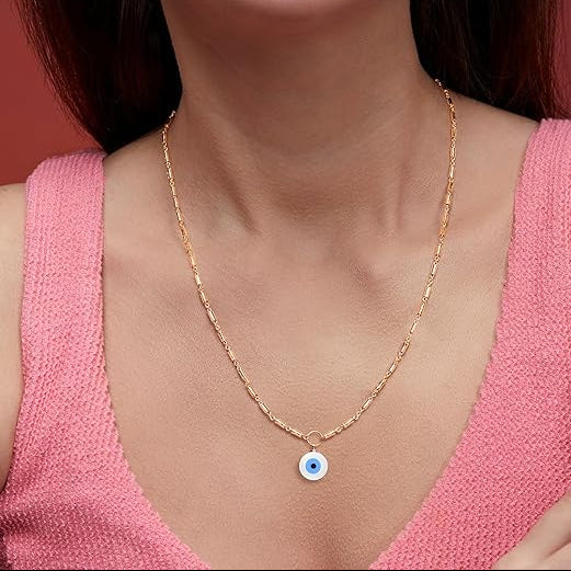 Minimal Blue Enamel Evil Eye Rose Silver Gold Brass Necklace Wholesale