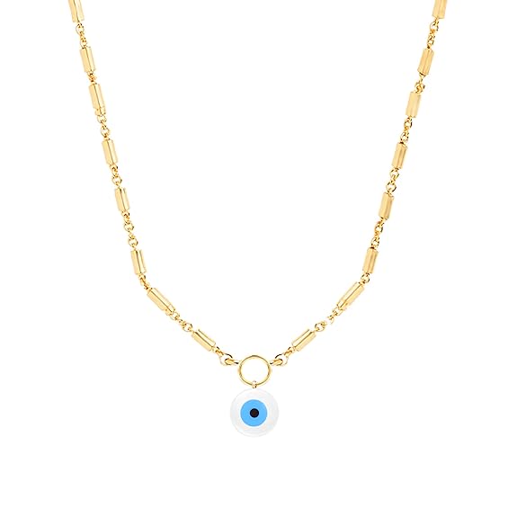 Minimal Blue Enamel Evil Eye Rose Silver Gold Brass Necklace Wholesale