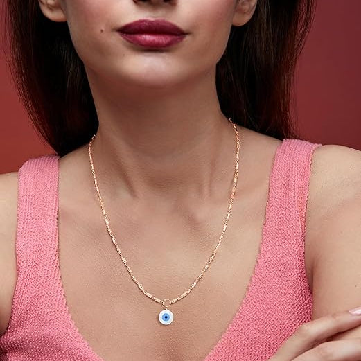 Minimal Blue Enamel Evil Eye Rose Silver Gold Brass Necklace Wholesale Main image