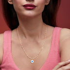 Minimal Blue Enamel Evil Eye Rose Silver Gold Brass Necklace Wholesale