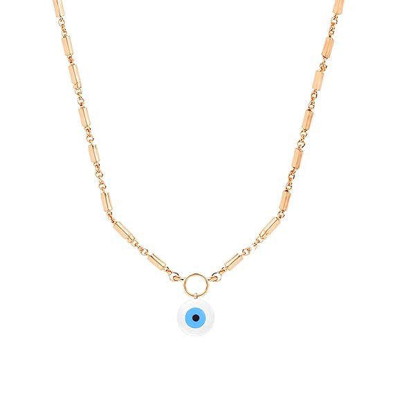 Minimal Blue Enamel Evil Eye Rose Silver Gold Brass Necklace Wholesale