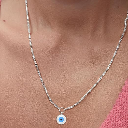 Minimal Blue Enamel Evil Eye Rose Silver Gold Brass Necklace Wholesale Secondary image
