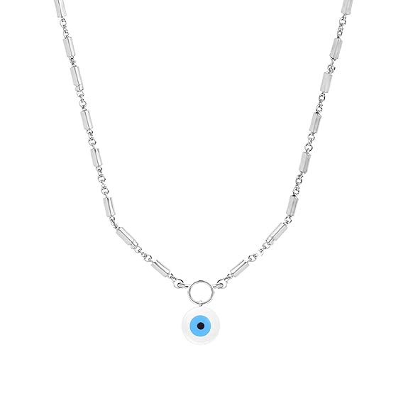 Minimal Blue Enamel Evil Eye Rose Silver Gold Brass Necklace Wholesale