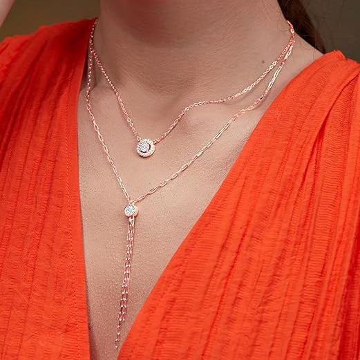 Layered Lariat Chain Rose Silver Gold Plated CZ Brass Necklace Bulk Main image