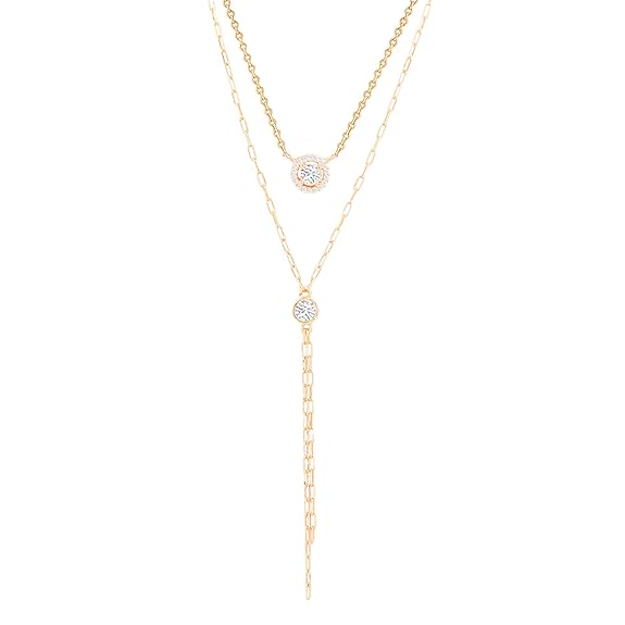 Layered Lariat Chain Rose Silver Gold Plated CZ Brass Necklace Bulk