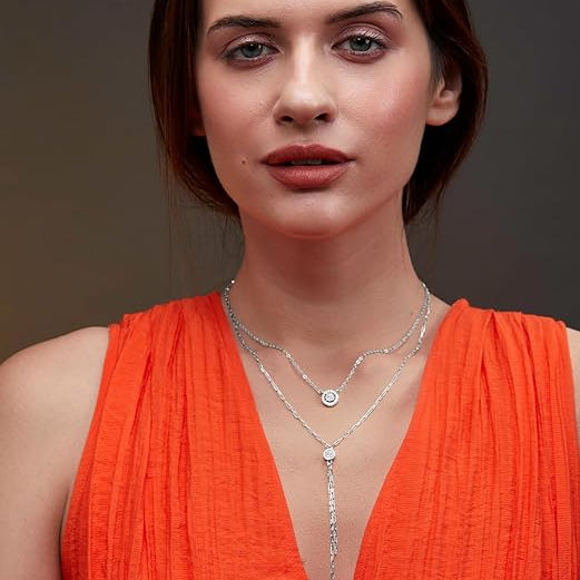 Layered Lariat Chain Rose Silver Gold Plated CZ Brass Necklace Bulk