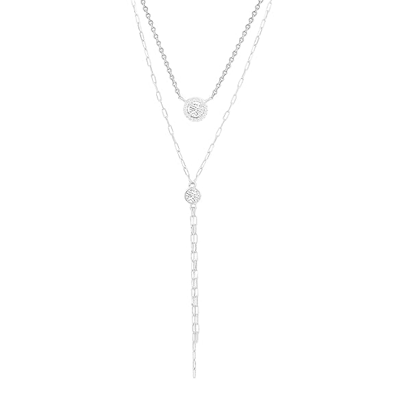 Layered Lariat Chain Rose Silver Gold Plated CZ Brass Necklace Bulk
