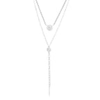 Layered Lariat Chain Rose Silver Gold Plated CZ Brass Necklace Bulk