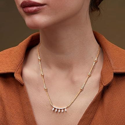 Minimalist Leaf Rose Silver Gold CZ Anti Tarnish Brass Necklace Bulk Secondary image