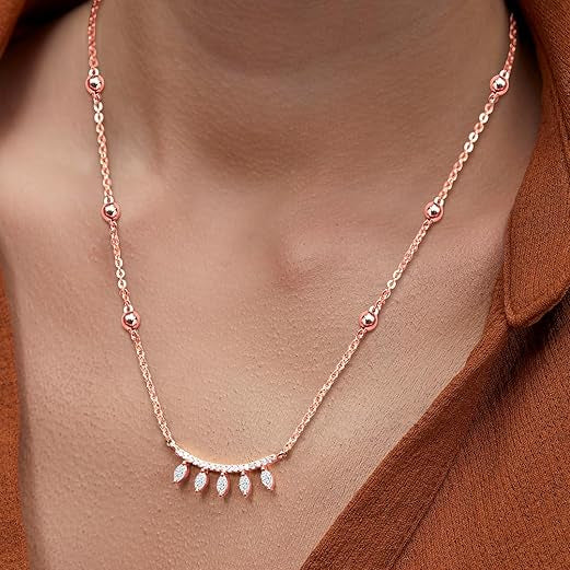 Minimalist Leaf Rose Silver Gold CZ Anti Tarnish Brass Necklace Bulk Main image