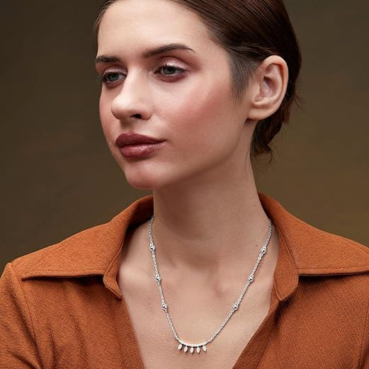 Minimalist Leaf Rose Silver Gold CZ Anti Tarnish Brass Necklace Bulk