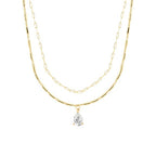 Layered Chain Teardrop Charm Rose Silver Gold CZ Brass Necklace Bulk
