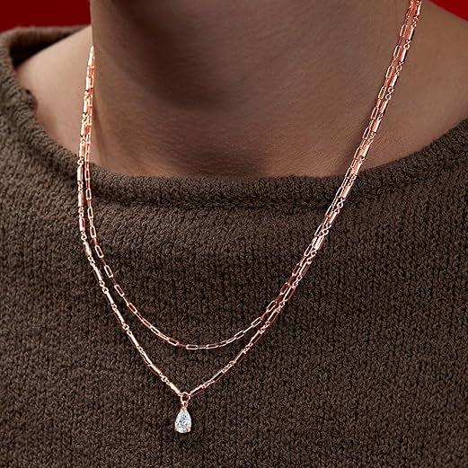Layered Chain Teardrop Charm Rose Silver Gold CZ Brass Necklace Bulk Secondary image
