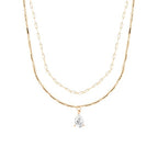 Layered Chain Teardrop Charm Rose Silver Gold CZ Brass Necklace Bulk