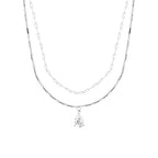 Layered Chain Teardrop Charm Rose Silver Gold CZ Brass Necklace Bulk
