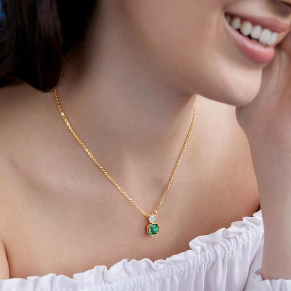 Emerald Cut Round Rose Silver Yellow Gold CZ Brass Pendant Chain Bulk Main image