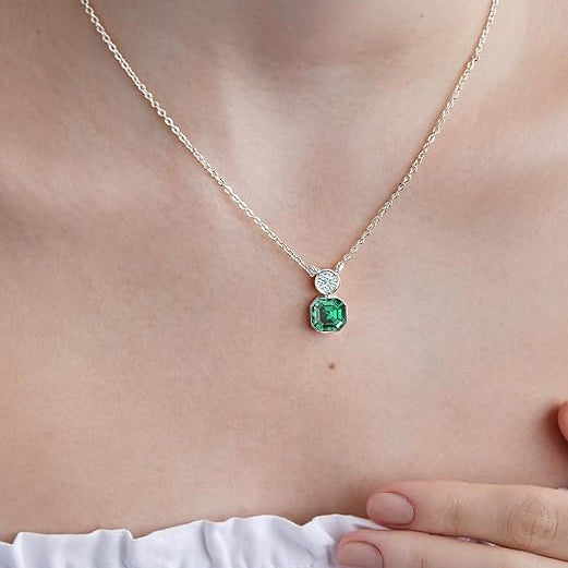 Emerald Cut Round Rose Silver Yellow Gold CZ Brass Pendant Chain Bulk Secondary image