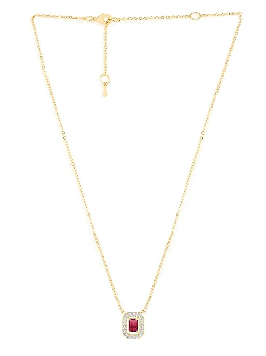 Minimal Emerald Cut Rose Silver Gold Plated CZ Brass Necklace Wholesale