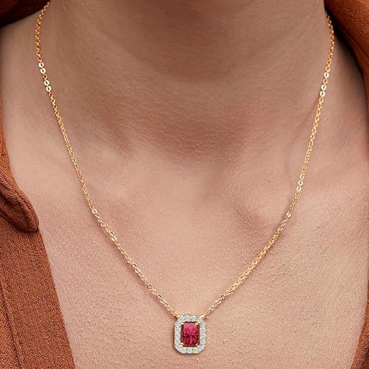 Minimal Emerald Cut Rose Silver Gold Plated CZ Brass Necklace Wholesale